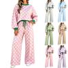 Women's Loose Fit High Waist Polka Dot Pants Set with Elastic Waistband