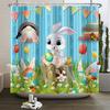 Spring Easter Shower Curtain Happy Rabbit Bunny Eggs Flower Garden Floral Holiday Waterproof Bathroom Shower Curtain With Hooks
