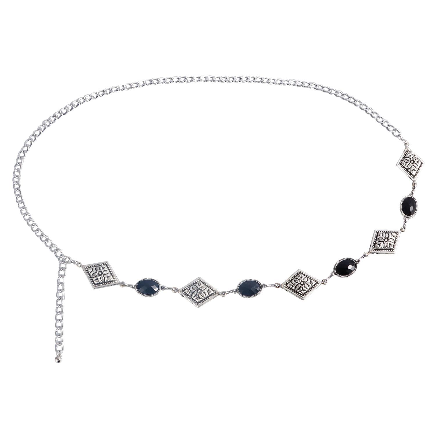 

Rhombus acrylic green agate imitation diamond waist chain, aluminum chain metal body chain