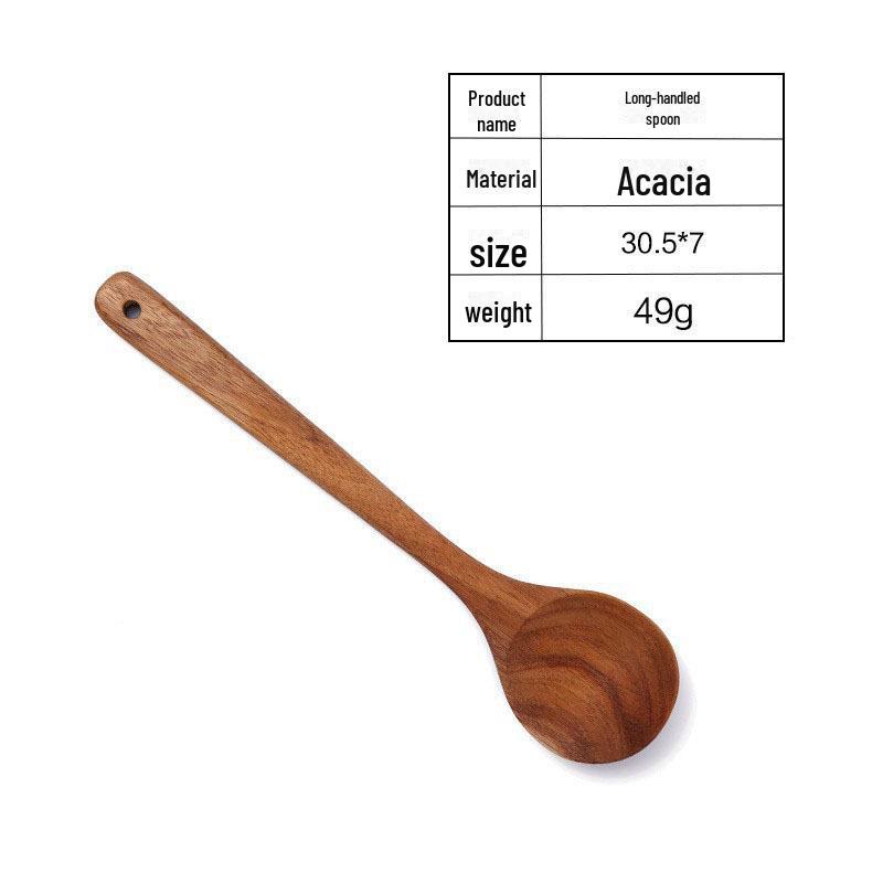 Acacia Teak Long-Handled Wooden Spoon & Shovel Set for Salad Mixing, Ready To Use