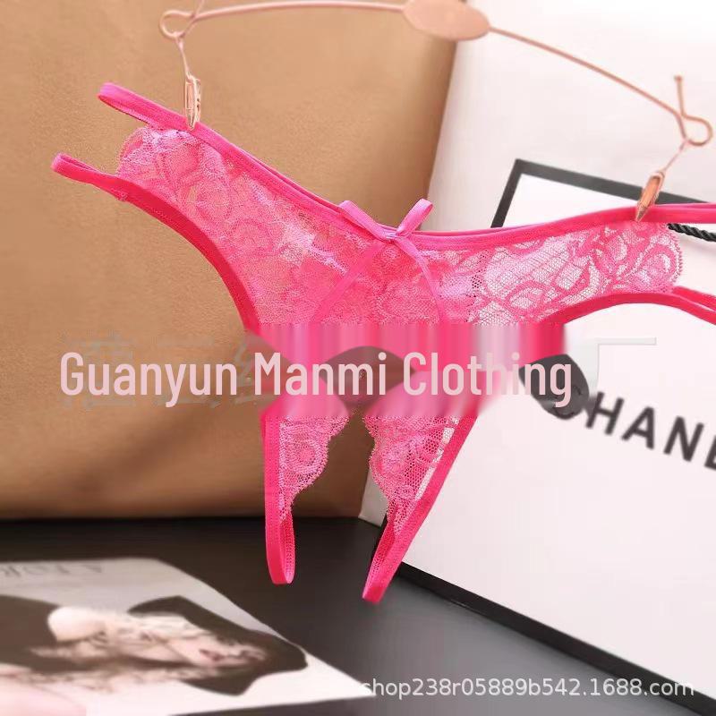 Damskie seksowne stringi koronkowe z odkrytym krokiem - prześwitujący niski stan