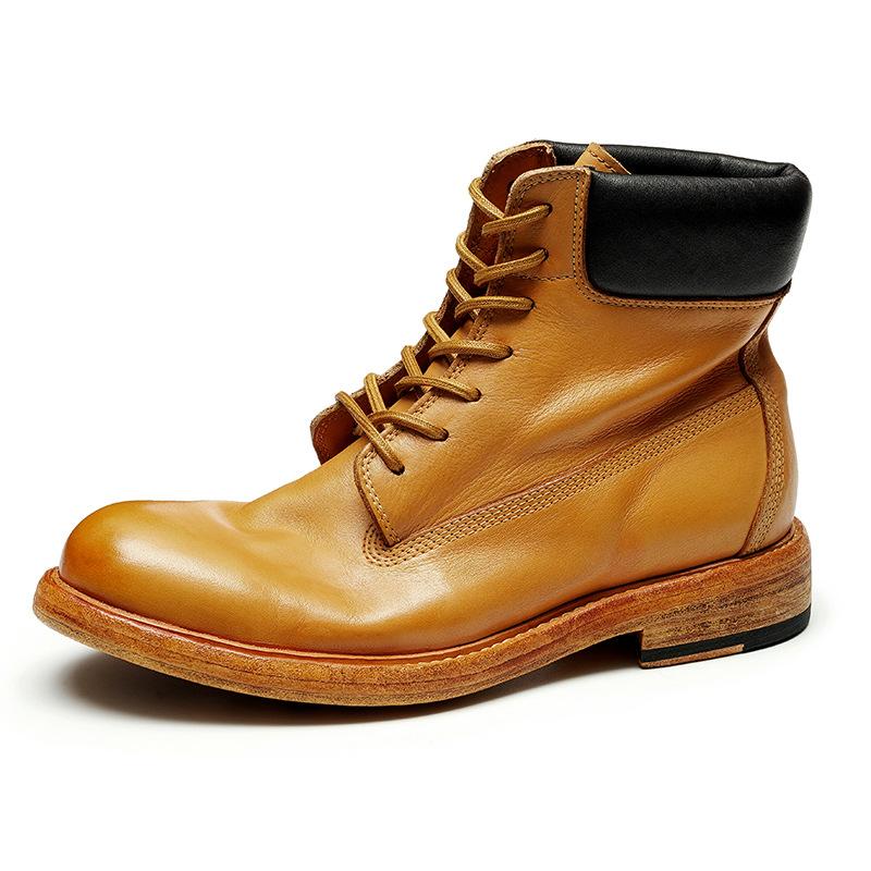 Big Yellow Boots Goodyear Handmade Leather Sole Casual Martin Leather Boots Men's Thick Sole Trend High Top Shoes Men's Cowhide