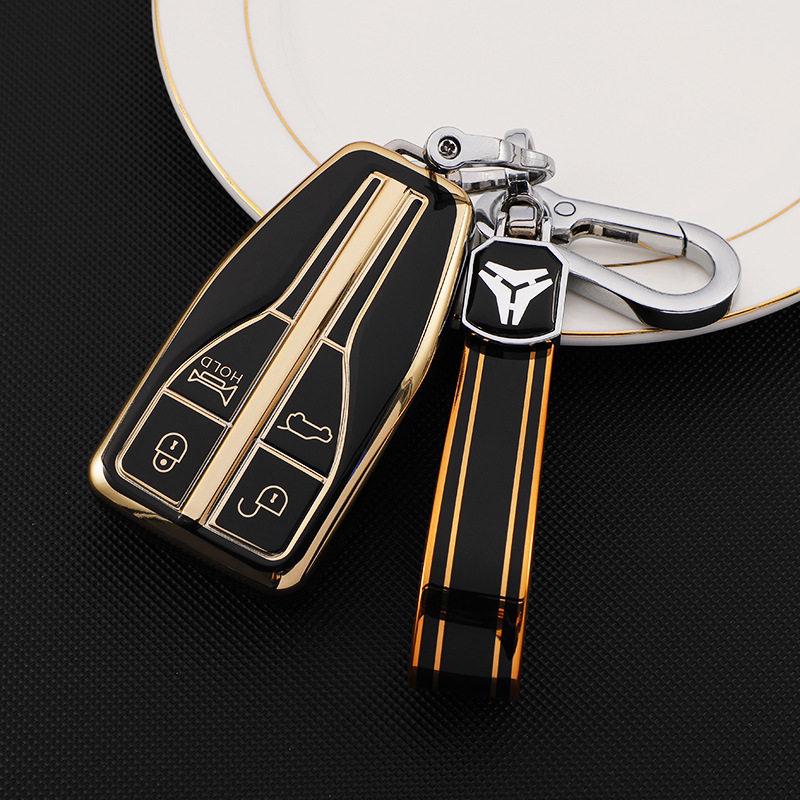 FAW Hongqi HS5 HS7 Key Case: Women's Hot Selling Soft TUP Rubber with Gold Edge H9 Car Protective Shell