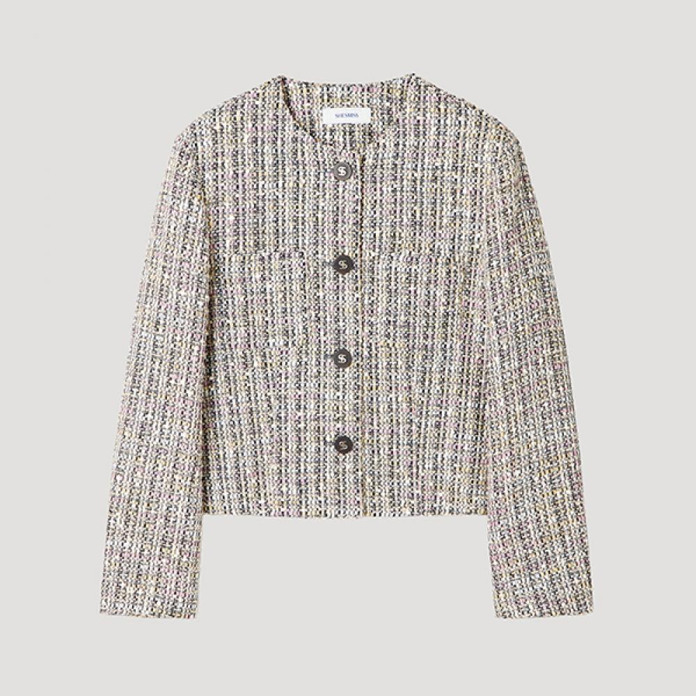 

Shesmiss Glitter Patch Pocket Tweed Jacket Swwjkp12100 Ly light yellow/55