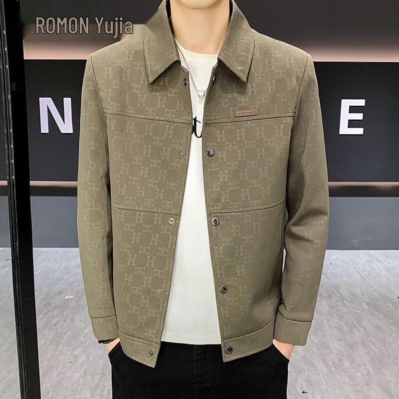 ROMON Men s Letter Jacquard Casual Jacket 4XL