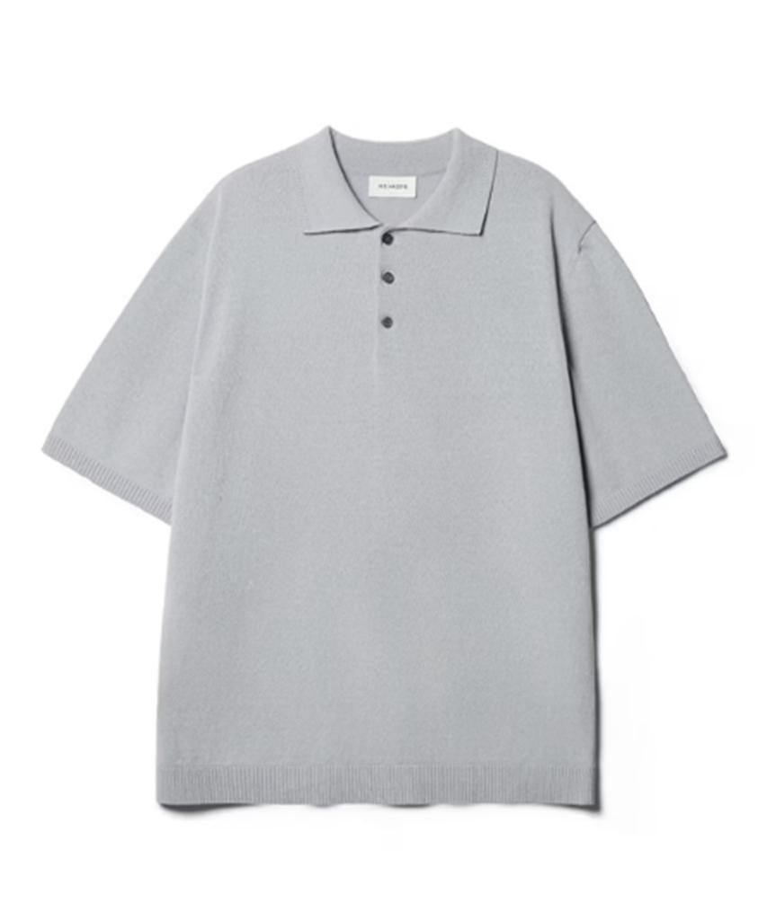 Hejiseu [His] Gray Cool Linen Short Sleeve Collared Knit