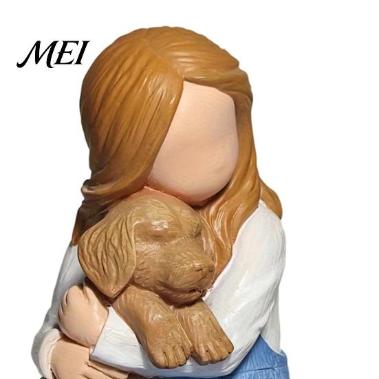 Collectibles for Dog Lovers Faceless Girl Hugging Puppy Figurine, Miniature Resin Statue, Cute Desktop Sculpture Ornament Thoughtful Gifts Pet