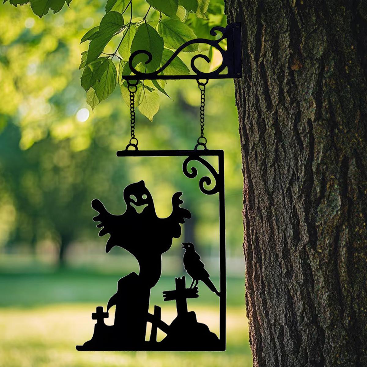 Halloween Decoration Ghost Metal Silhouette, Ghost Statue Decoration, Suitable for Party Decoration, Perfect Halloween Decoration Hanging Sign