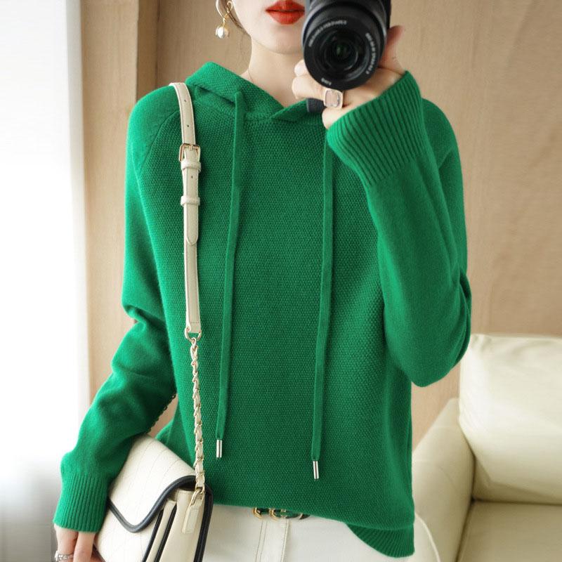 Hooded Sweater Woman Long Sleeve Warm Bottoming Shirt Solid Casual Pullovers Knit Tops Korean Fashion Jumper