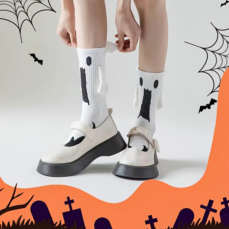 Meias de Casal com Design de Morcego de Halloween, Meias Fofas de Halloween com Design de Fantasma, Meias Confortáveis Magnéticas para Dar as Mãos, Tamanho Único Especial