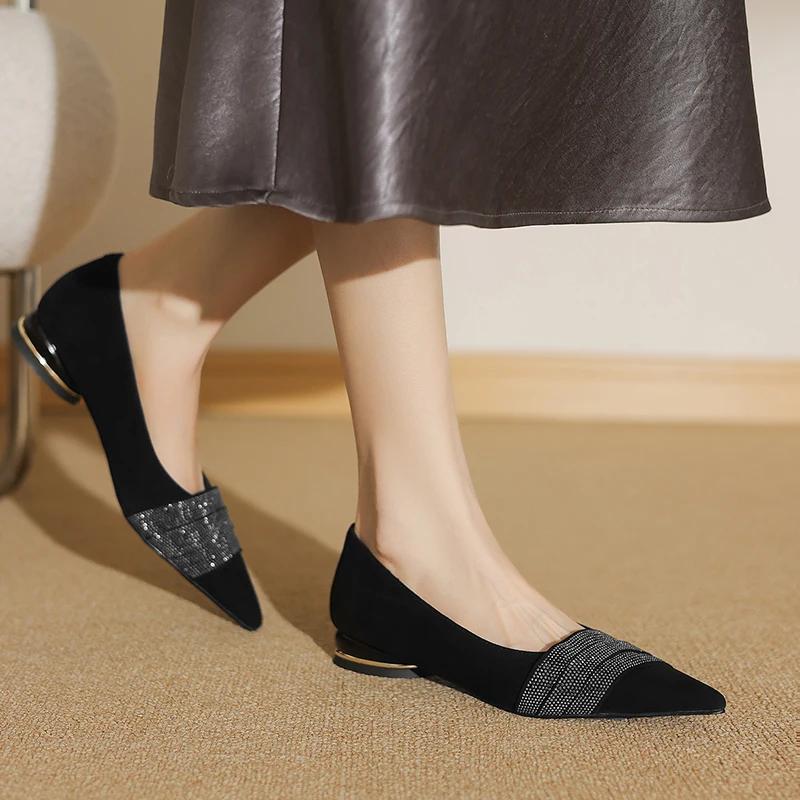 Fashion 2025 New Pointed Toe Shallow Mouth Square Heel Small Suede Shoes Women's Elegant Fashion High Heels Dress Shoes Zapatos Mujer