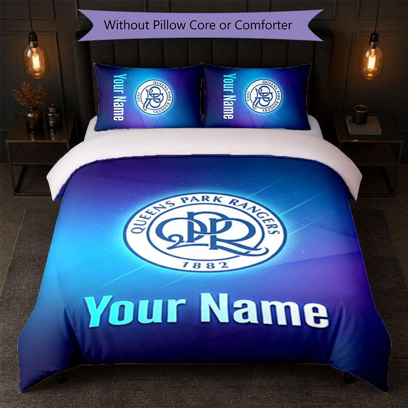 Queens Park Rangers FC Set Biancheria da Letto con Testo Nome Personalizzato 1 Copripiumino+2 Federe Logo Calcio Regalo Personalizzato per Occasione Speciale Decorazione Camera da Letto