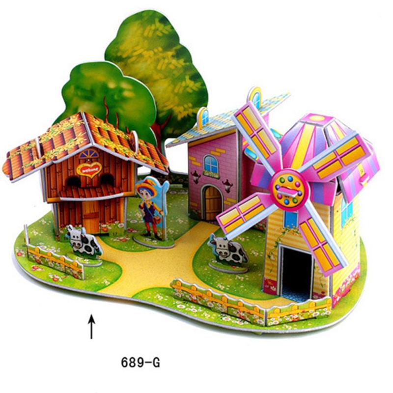 Детская 3D-головоломка, игрушка, нежная бумажная головоломка, обучающая строительная хижина для сенсорики 689-G: Windmill House
