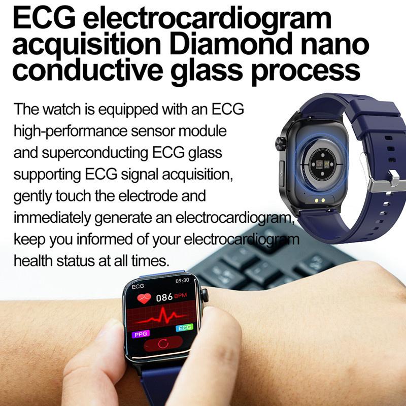 ET580 Pánské chytré hodinky 2,04palcový AMOLED Velký displej Bluetooth hovor SOS EKG Tlak Kyslík Monitor zdraví Chytré hodinky