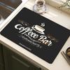 Classic Coffee Design Dish Drying Mat Soft Rubber Non Slip Absorbent Polyester Stain Resistant For Kitchen Coffee Bar Countertop
