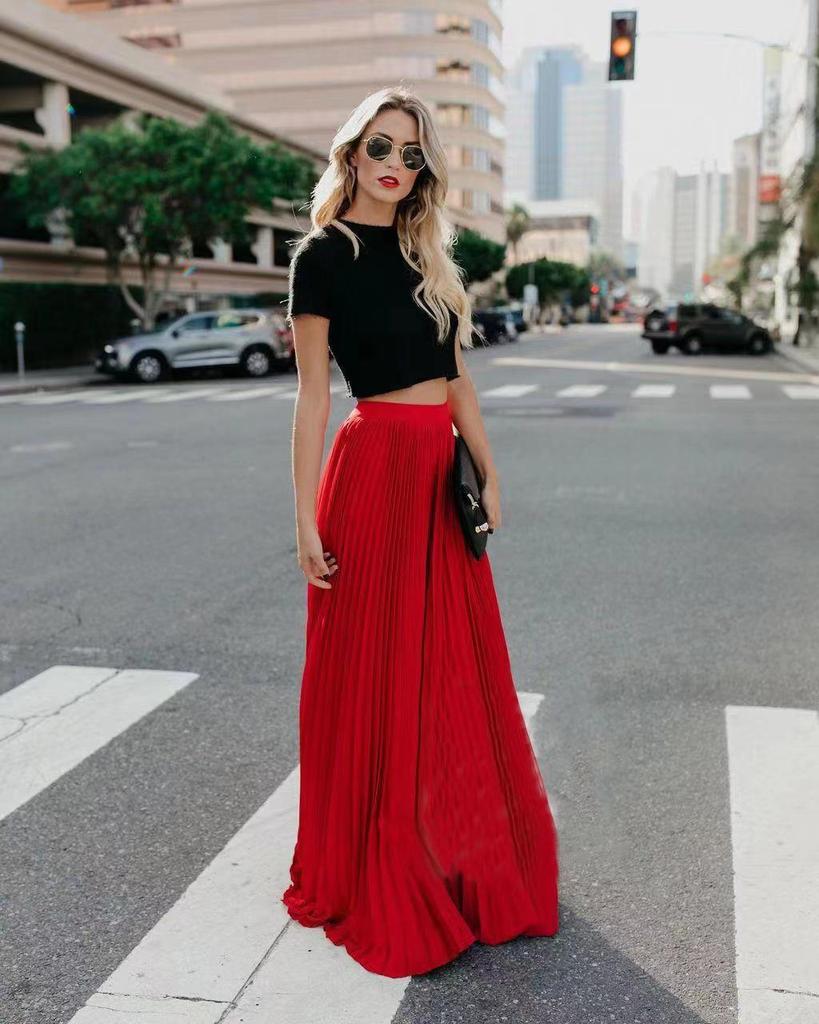 Elegant High-Waist Pleated Maxi Skirt for Women