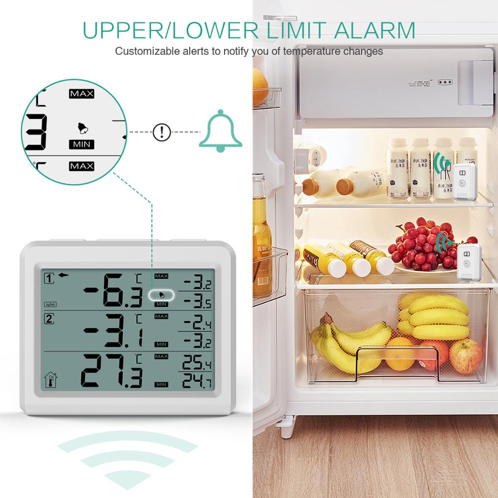 ORIA Refrigerator Digital Thermometer Wireless Freezer Thermometer Audible Alarm Household Indoor Outdoor Temperature Backlight