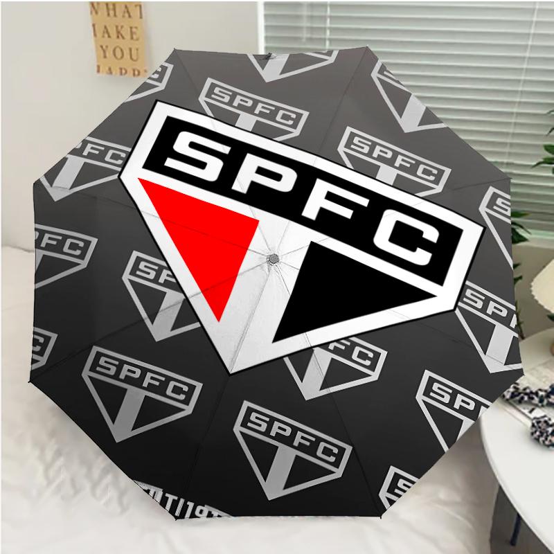 São Paulo FC logo Print Automatic Umbrella, 8 Rib Iron Frame, Plastic Handle, Suitable for Outdoor Travel &Daily , Ideal Gift