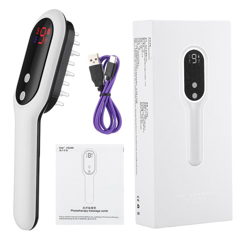 

Новый массажер для кожи головы и меридиана, вибрационный массажный гребень со светодиодным дисплеем, массаж головы, расческа против выпадения волос, облегчение боли, уход за головой белый