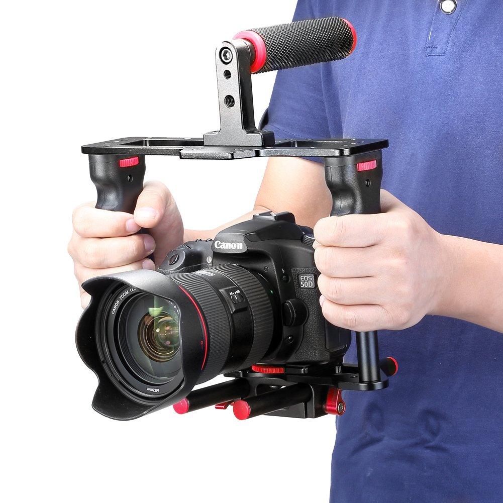 NEEWER Camera Video Cage Filmmaking Kit, Aluminum Alloy, with Top Handle/Dual Hand Grips/2 X 15mm Rods, Compatible with Fujifilm and Other DSLR Camera
