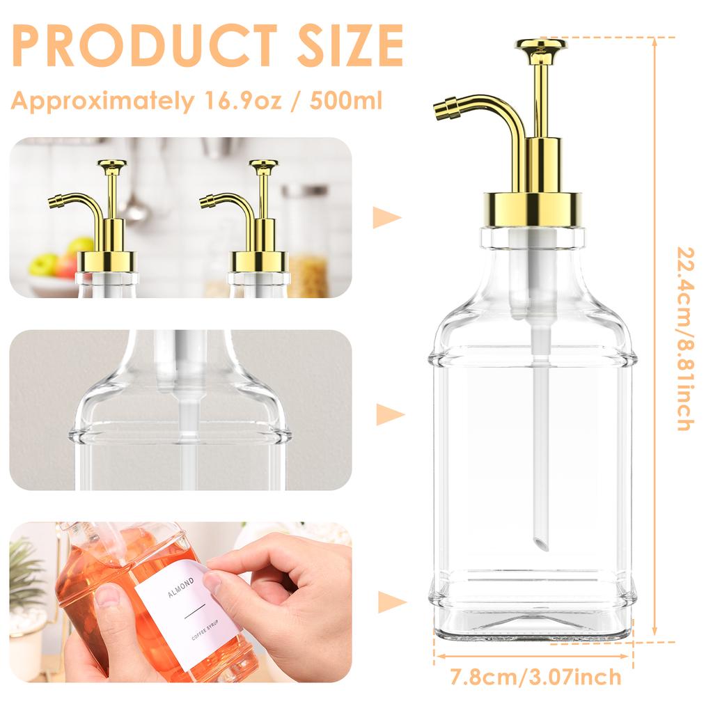 Coffee Syrup Dispenser Set 500ml Glass Syrup Bottle with Funnel Label Stickers Clear Coffee Syrup Container Pump Dispensers