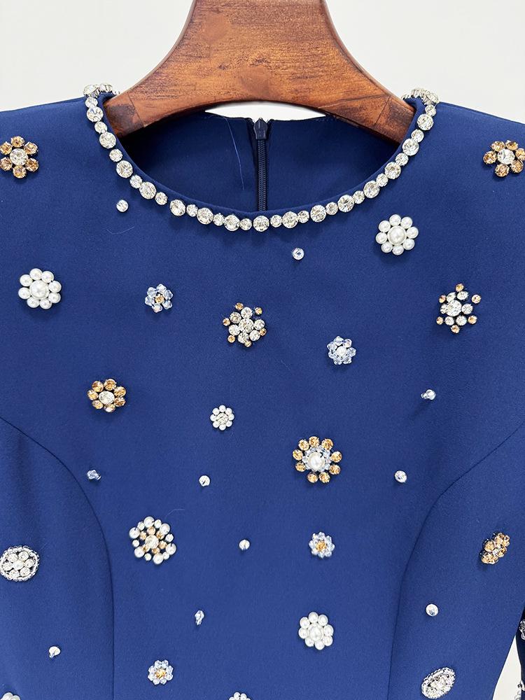 2026 European & American Celebrity Long-Sleeve Evening Gown with Heavy Beading & Rhinestones