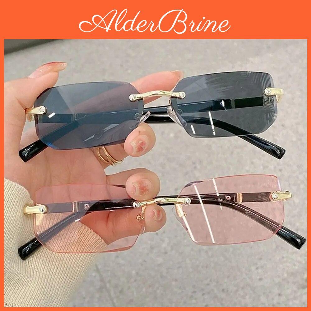 Sunglasses Fashion Popular Rectangle Rimless Women Men Shades Small Square Sun Glasses For Female Male Summer Traveling Oculos