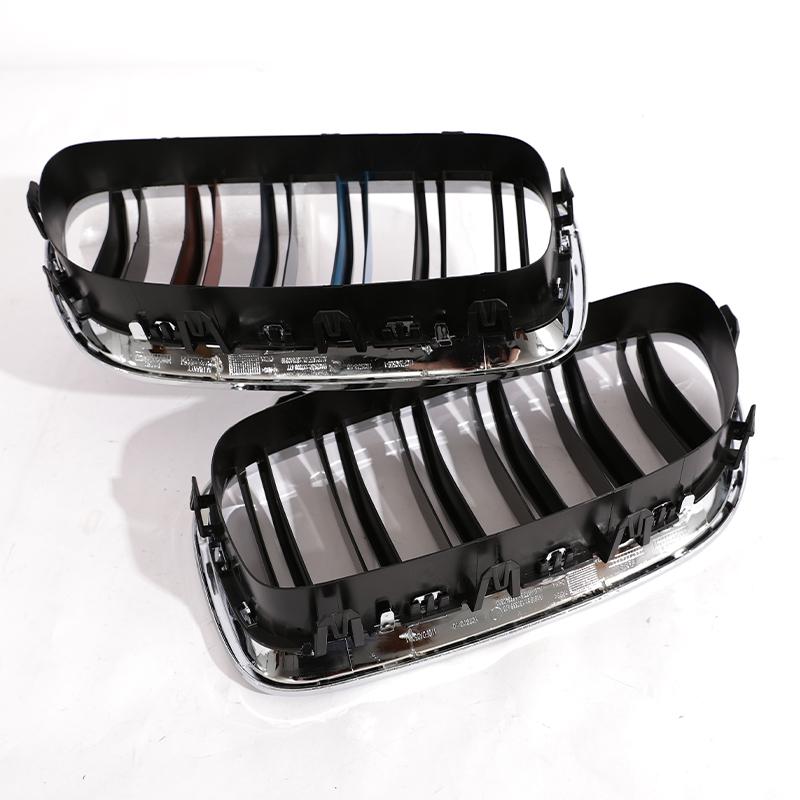 AAAOT1 Silver Chrome Frame Double Slat Kindey Grille Front M Color Racing Grill For BMW 5 Series F10 F11 520i 535i 530i 540i 2010-2017