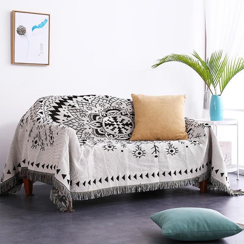 Nordic Style Woven Throw Blanket Sofa Couch Cover Decorative Geometric Stripe All Season Use