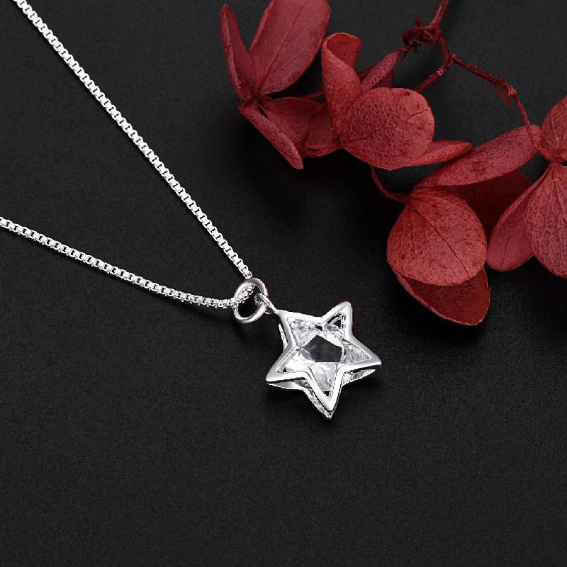 Luxury Designer Copper Color Pretty Shining Crystal Star Necklace for Women Fashion Party Wedding Jewelry Couple Gift