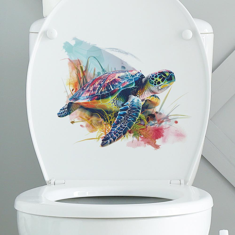 Fun-m119 Havssköldpadda Toalett med Badrum Badrum Försköning Väggdekal Självhäftande