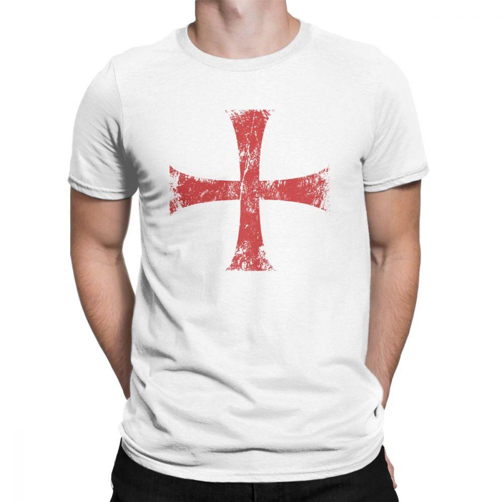 Herren T-Shirt Distressed Kreuzritter Templerorden Kreuz T-Shirts Premium Baumwolle T-Shirt Rundhals T-Shirt Kurzarm Kleidung Übergröße