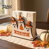 Festive Autumn Theme Decor Halloween Wooden Napkin Holder, Ghost Black Cat Decorative Tabletop Tissue Fall Harvest Party Supplies Dispenser,