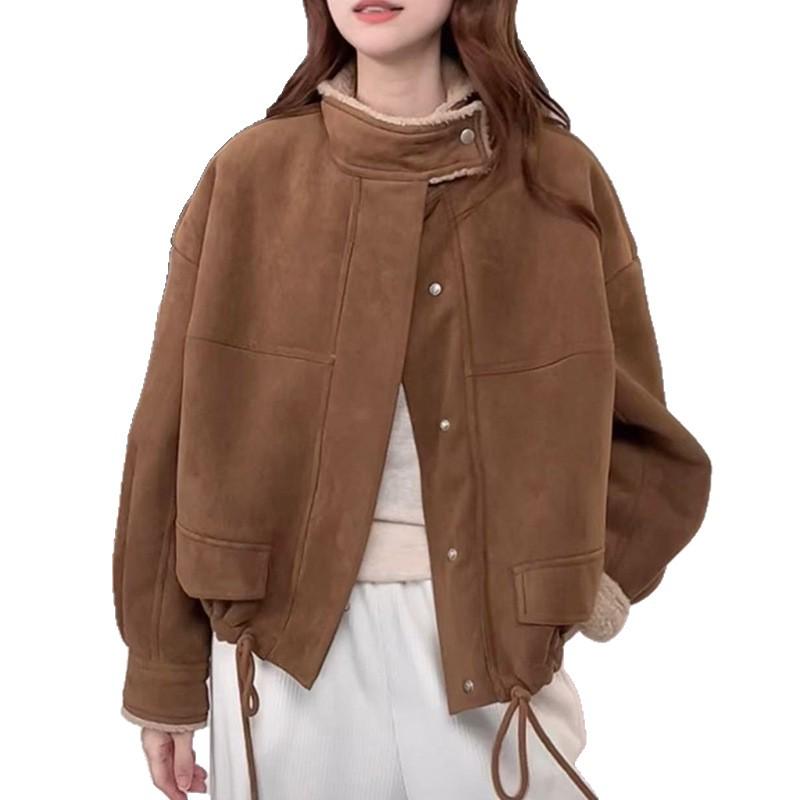 Women's Winter 2025 Korean-Style Suede Jacket - Plush, Thick, and Loose Fit