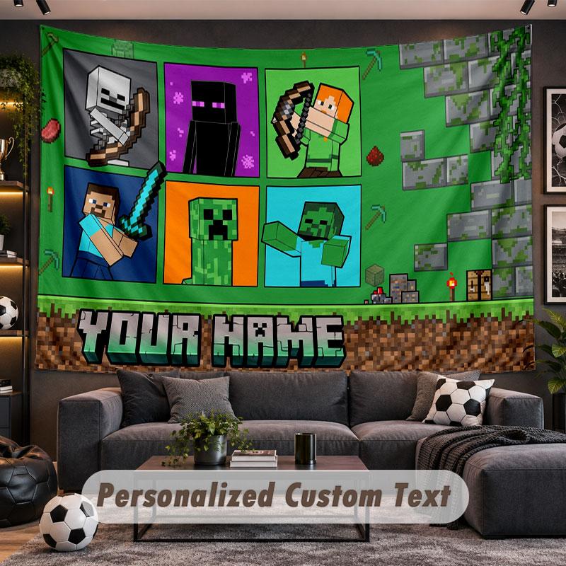 Wall Hanging Tapestry Custom NameMinecraft Pattern Personalized Printed Fabric Wall Decor
