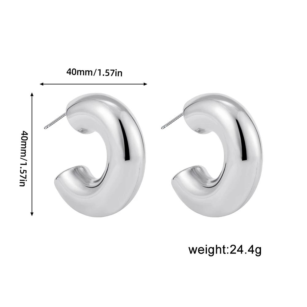 New Retro Stainless Steel Chunky C Shape Hoop Earrings Glossy Gold Plated PVD Circle Round Tube Huggie Hoops Stacked Ear Jewelry