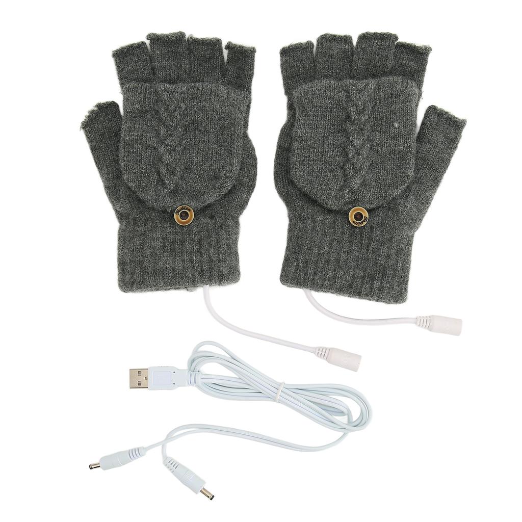 USB Wärmer Beheizte Handschuhe Klappbar Halbfingerlos Elektronisch Gestrickte Handhandschuhe für Männer Frauen Winter Dunkelgrau