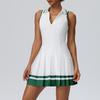 Womens Color-Block Collar Tennis Dress With Built-in Bra Pad Quick-Dry Sporty Skirt Gym Running Yoga Outdoor Activities