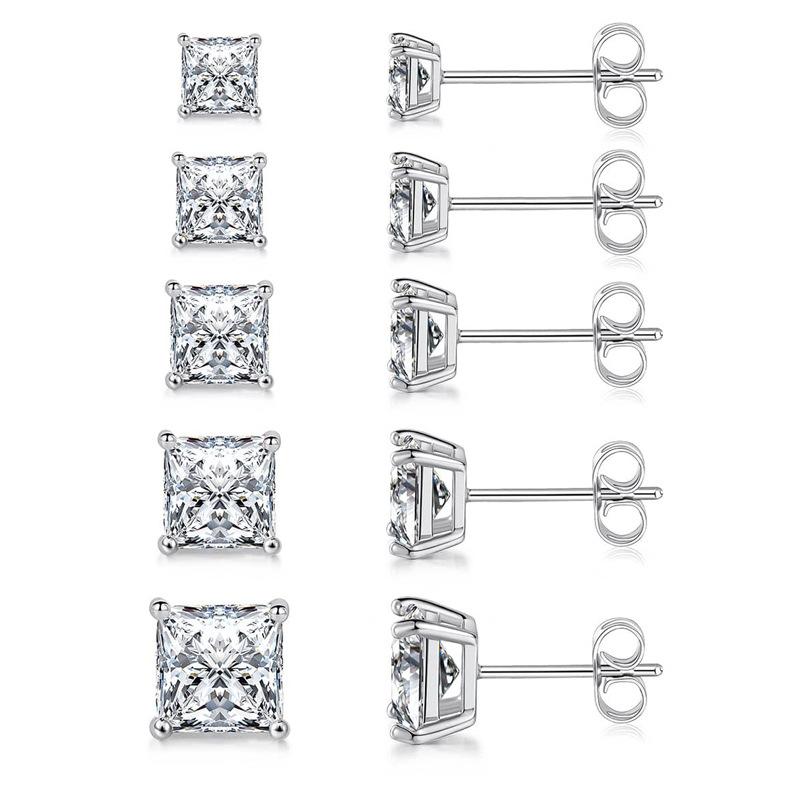 

European and American square diamond zircon stud earrings set 5 pairs of simple and versatile four-claw earrings for girls