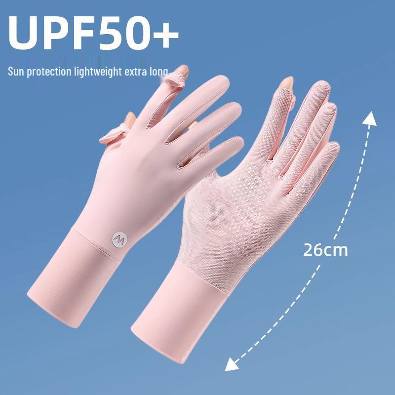 Ice Silk Women's UV Protection Fingerless Gloves - Breathable, Thin, Extended for Summer Driving