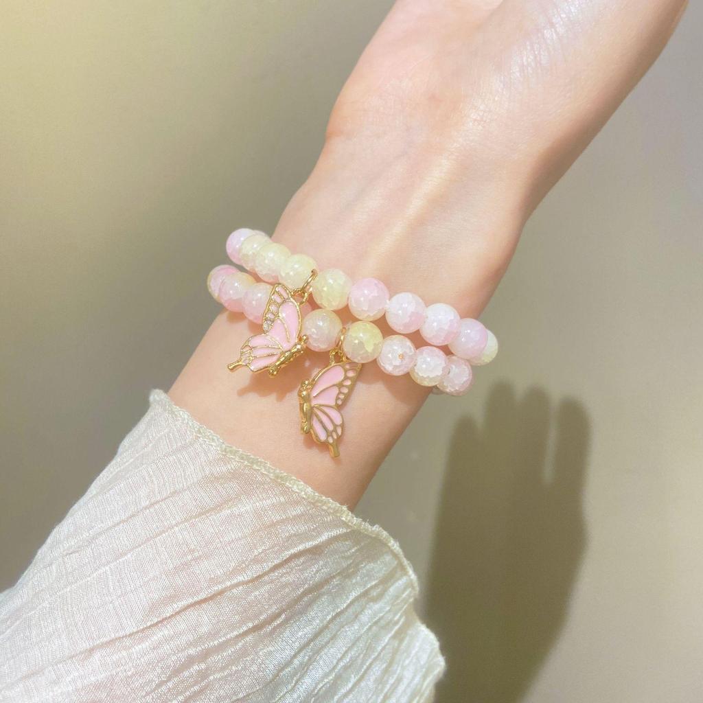 Retro Versatile Advanced Sense Drip Oil Butterfly Crystal Beaded Bracelet For Women