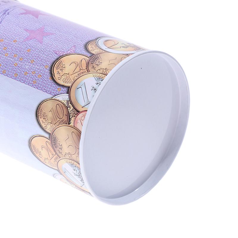 Tinplate Cylinder Piggy Bank Euro Dollar Picture Box Household Saving Money Box