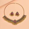 Vintage Teardrop Gemstone Earrings & Diamond Bead Necklace Set