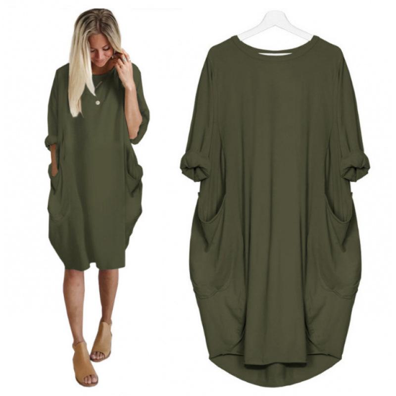 Women's Casual Loose Pocket Long Sleeve Plus Size Dress