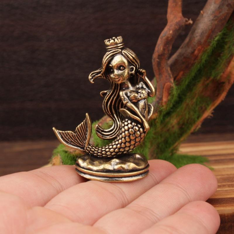 Brass Mermaid Princess Figure Home Decor Ornament, Ocean Life Ornament, Creative Design Home Decoration