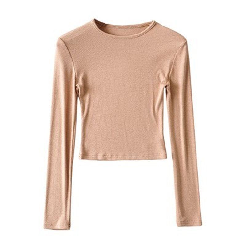 

Осенне-зимняя сексуальная футболка с длинным рукавом однотонной расцветки Light Khaki Color L suitable for less than 60.00kg