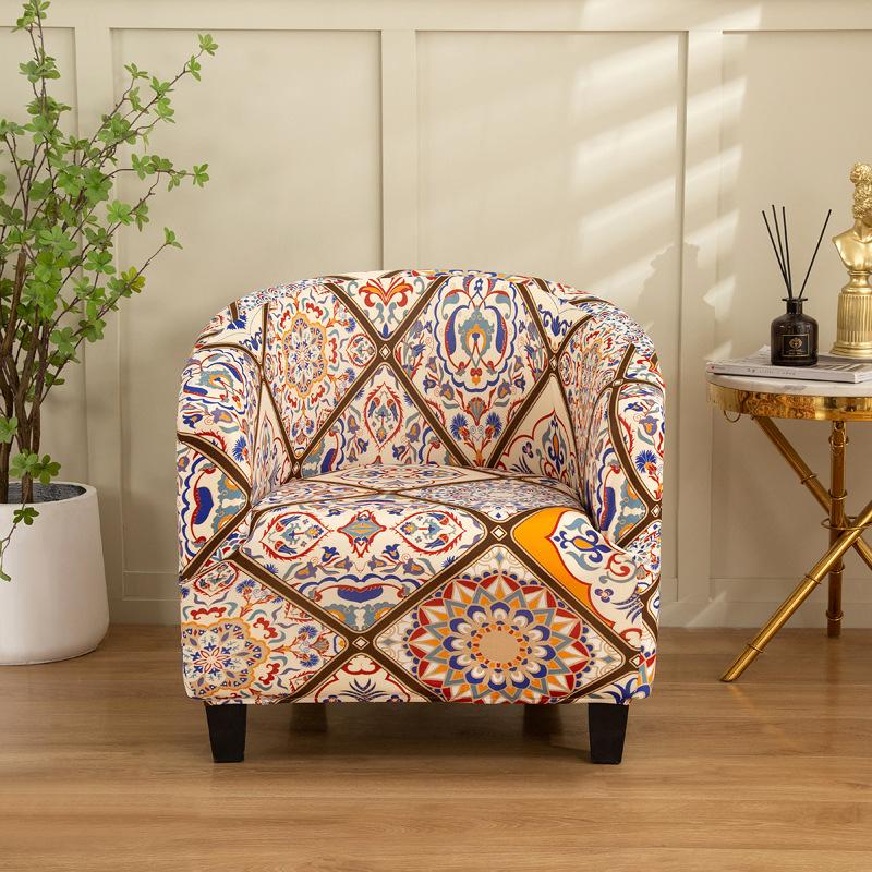 1pc Stretch Printed Club Armchair Cover Washable Tub Chair Slipcover Relax Single Chair Case for Coffee Bar Living Room Office