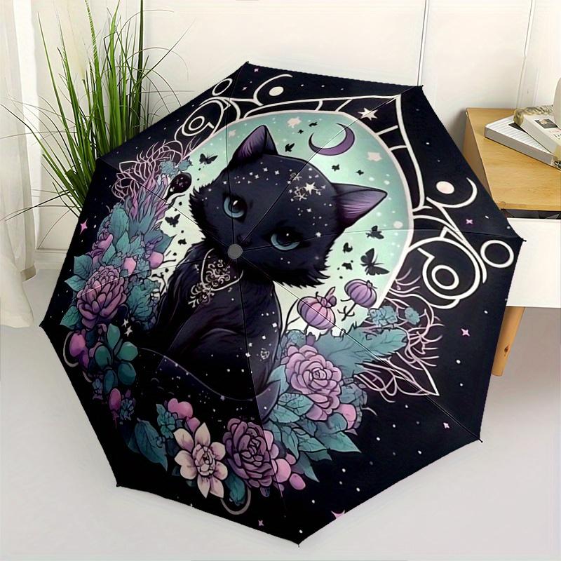 1pc Witchy Cat Pattern Umbrella, Fashionable, Personalized, High-Value Folding Umbrella, a Must-Have for Summer, 8-Rib Durable Iron Frame, Tri-Fo
