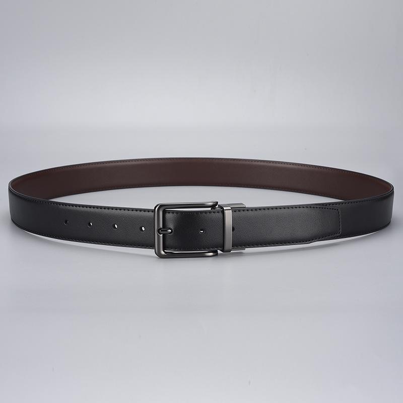 Hot Men'S Leather Belt Rotary Pin Buckle Business Casual Double Sided Cowhide Belt