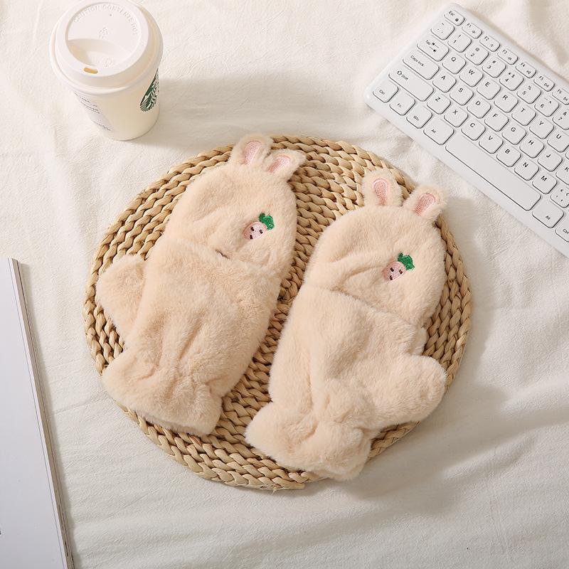 

Милые кроличьи перчатки женские осенне-зимние флисовые утолщенные повседневные ветрозащитные милые теплые плюшевые с полным пальцем на шею абрикосовый